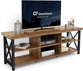 img 4 attached to Walnut Entertainment Center: GreenForest TV Stand With 6 Cabinets For Living Room, Console Table For TVs Up To 65 Inches And 55 Inch Television Stands With Storage