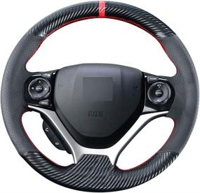 img 4 attached to 🚗 Honda Civic 9th Gen 2012-2015 Carbon Fiber Steering Wheel Cover - Carkooler DIY Stitching, Black Microfiber Leather, 13.5-14.5 inches - Interior Car Accessory