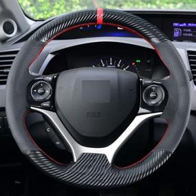 img 3 attached to 🚗 Honda Civic 9th Gen 2012-2015 Carbon Fiber Steering Wheel Cover - Carkooler DIY Stitching, Black Microfiber Leather, 13.5-14.5 inches - Interior Car Accessory