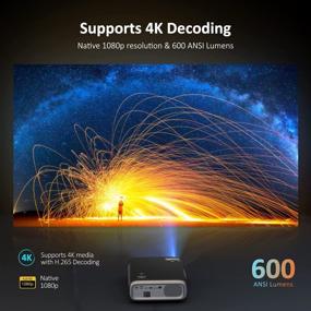 img 3 attached to Кинопроектор NexiGo PJ40: высококачественный исходный формат 1080P, поддержка 4K, яркость 600 ANSI люмен, размер экрана 300 дюймов, Wi-Fi, Bluetooth 5.1 и многое другое!