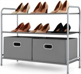 img 4 attached to MaidMAX 3 Tiers Closet Shelf Organizer With 2 Drawers For Home Storage And Organization, Dark Gray