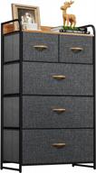 5-drawer fabric dresser storage tower - large capacity organizer unit for bedroom, living room & closets - sturdy steel frame, wooden top & easy pull fabric bins (dark grey) | yitahome logo