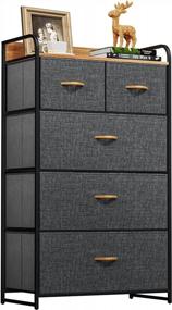 img 4 attached to 5-Drawer Fabric Dresser Storage Tower - Large Capacity Organizer Unit For Bedroom, Living Room & Closets - Sturdy Steel Frame, Wooden Top & Easy Pull Fabric Bins (Dark Grey) | YITAHOME