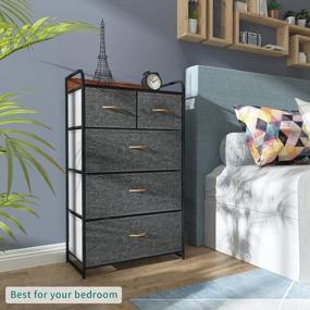 img 1 attached to 5-Drawer Fabric Dresser Storage Tower - Large Capacity Organizer Unit For Bedroom, Living Room & Closets - Sturdy Steel Frame, Wooden Top & Easy Pull Fabric Bins (Dark Grey) | YITAHOME