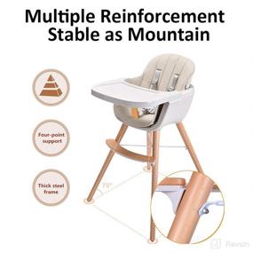 img 2 attached to 🪑 Foho Baby High Chair: 3-in-1 Convertible Wooden High Chair with Cushion, Removable Tray, and Adjustable Legs for Baby & Toddler (Beige)