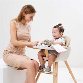 img 3 attached to 🪑 Foho Baby High Chair: 3-in-1 Convertible Wooden High Chair with Cushion, Removable Tray, and Adjustable Legs for Baby & Toddler (Beige)