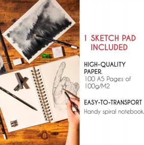 img 2 attached to Complete Sketch Kit For Beginners Or Professional - 8 Drawing Pencils, 3 Charcoal Pencils, 1 Graphite Pencil, 2 Charcoal Sticks, 100 Page Sketchbook, And Accessories - Ideal Gift For All Artists
