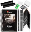 complete sketch kit for beginners or professional - 8 drawing pencils, 3 charcoal pencils, 1 graphite pencil, 2 charcoal sticks, 100 page sketchbook, and accessories - ideal gift for all artists logo