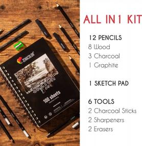 img 3 attached to Complete Sketch Kit For Beginners Or Professional - 8 Drawing Pencils, 3 Charcoal Pencils, 1 Graphite Pencil, 2 Charcoal Sticks, 100 Page Sketchbook, And Accessories - Ideal Gift For All Artists
