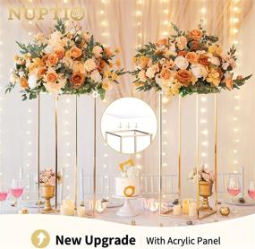 img 2 attached to Golden Elegance: Nuptio Tall Metal Flower Vases With Acrylic Panel - Perfect For Weddings And Parties