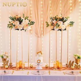 img 1 attached to Golden Elegance: Nuptio Tall Metal Flower Vases With Acrylic Panel - Perfect For Weddings And Parties