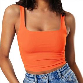 img 4 attached to Sleek And Sexy: GEMBERA Women'S Strappy Square Neck Crop Tank Top For Workout And Beyond