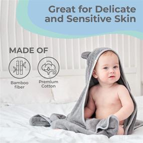 img 1 attached to 🐻 Munich Blue Baby Towel: Cozy, Super Soft Hooded Bath Towel for Newborns, Infants, Toddlers - Adorable Bear Ears, 600GSM, 35x35 Inch