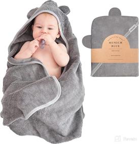 img 4 attached to 🐻 Munich Blue Baby Towel: Cozy, Super Soft Hooded Bath Towel for Newborns, Infants, Toddlers - Adorable Bear Ears, 600GSM, 35x35 Inch