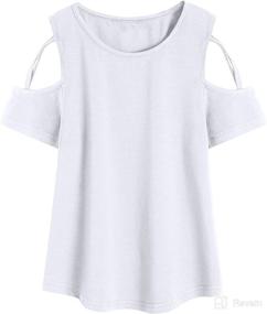 img 4 attached to Hopeac Girls’ Summer Shirt: Stylish Short Sleeve Cotton T-Shirt with Cold Shoulder Detailing