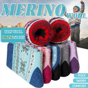 img 2 attached to 6 Pairs Kids Wool Socks For Winter Hiking - Warm Thermal Boot Cozy Crew Socks For Toddlers Boys Girls