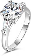 spectacular sterling silver cz baguette and round solitaire engagement ring for wedding jewelry, 2 carat sparkling stone logo