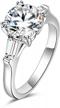 spectacular sterling silver cz baguette and round solitaire engagement ring for wedding jewelry, 2 carat sparkling stone logo