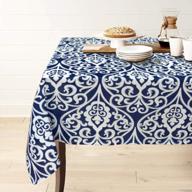 gravan rectangle polyester tablecloth vintage printed and spill proof table cover for home and kitchen (blue and white, 52x70 inch) логотип