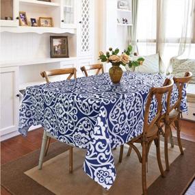 img 3 attached to Gravan Rectangle Polyester Tablecloth Vintage Printed And Spill Proof Table Cover For Home And Kitchen (Blue And White, 52X70 Inch)