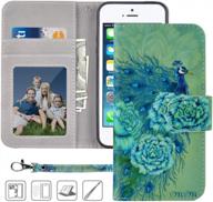 green peacock iphone 6/6s wallet case - magicsky premium floral pu leather folio cover with wrist strap, card slots, cash pocket, and kickstand logo