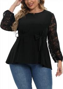 img 4 attached to Uoohal Plus Size Long Sleeve Tops For Women Mesh Self Tie Shirts Casual Loose Dressy Blouses