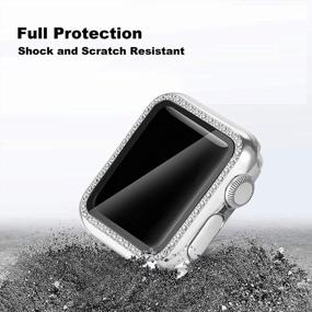 img 2 attached to Стильный и защитный ремешок для Apple Watch: серебряный блестящий чехол с защитой экрана из закаленного стекла для серии IWatch 3/2/1 (42 мм)