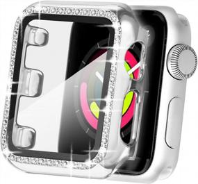 img 4 attached to Стильный и защитный ремешок для Apple Watch: серебряный блестящий чехол с защитой экрана из закаленного стекла для серии IWatch 3/2/1 (42 мм)