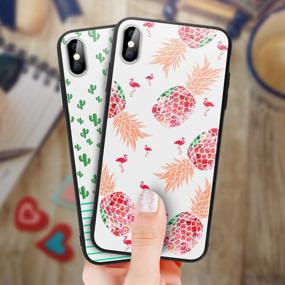 img 2 attached to Protective IPhone XR Case - Luminous Noctilucent Tempered Glass Back With Soft TPU Bumper Frame | Anti-Fingerprints And Scratch Resistant | Flamingo Pineapple Design
