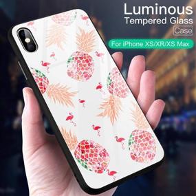 img 3 attached to Protective IPhone XR Case - Luminous Noctilucent Tempered Glass Back With Soft TPU Bumper Frame | Anti-Fingerprints And Scratch Resistant | Flamingo Pineapple Design