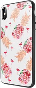 img 4 attached to Protective IPhone XR Case - Luminous Noctilucent Tempered Glass Back With Soft TPU Bumper Frame | Anti-Fingerprints And Scratch Resistant | Flamingo Pineapple Design