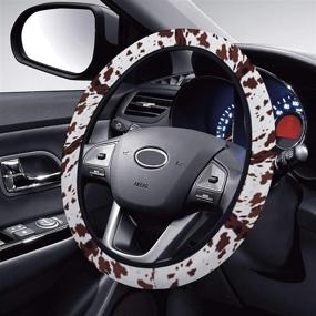 img 2 attached to 🐄 Xiladoso Universal Car Steering Wheel Cover with Texas Cow Hide Print and Brown Spots - Car Accessories Steering Wheel Protector