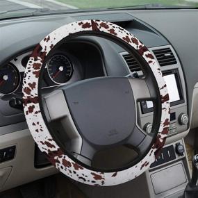 img 1 attached to 🐄 Xiladoso Universal Car Steering Wheel Cover with Texas Cow Hide Print and Brown Spots - Car Accessories Steering Wheel Protector