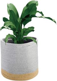 img 4 attached to Woven Cotton Rope Plant Basket By ZOUTOG - Ideal Indoor Planter Cover For Up To 10 Inch Pots, Storage Organizer With Convenient Handles, Size 11'' X 11''