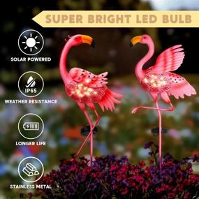 img 3 attached to Pink Flamingo Garden Solar Lights (2 Pack) - Outdoor Pathway Stake Metal LED Waterproof Decor For Lawn, Patio, Courtyard