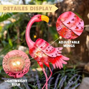 img 1 attached to Солнечные фонари Pink Flamingo Garden (2 шт.) - металлический светодиодный водонепроницаемый декор для лужайки, патио, двора