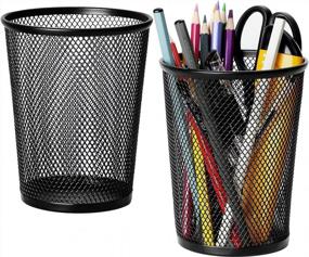 img 4 attached to Premium Mesh Metal Pen Holder For Desk - MaxGear Pencil Cup, Marker And Makeup Brush Organizer - Workspace Accessories For Home, School & Office - 2 Pack In Black, 5.4’’ Venti