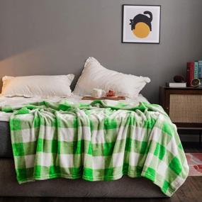 img 3 attached to Мягкое фланелевое флисовое одеяло в клетку буйвола с рисунком в клетку - легкое декоративное одеяло для кровати или дивана (280GSM-бело-зеленый, размер броска 50 "X60") от NEWCOSPLAY