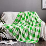 мягкое фланелевое флисовое одеяло в клетку буйвола с рисунком в клетку - легкое декоративное одеяло для кровати или дивана (280gsm-бело-зеленый, размер броска 50 "x60") от newcosplay логотип