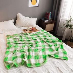 img 2 attached to Мягкое фланелевое флисовое одеяло в клетку буйвола с рисунком в клетку - легкое декоративное одеяло для кровати или дивана (280GSM-бело-зеленый, размер броска 50 "X60") от NEWCOSPLAY
