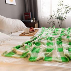 img 1 attached to Мягкое фланелевое флисовое одеяло в клетку буйвола с рисунком в клетку - легкое декоративное одеяло для кровати или дивана (280GSM-бело-зеленый, размер броска 50 "X60") от NEWCOSPLAY
