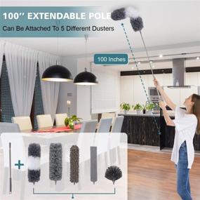 img 3 attached to 🧹 8 PCS Microfiber Dusters with 100" Extension Pole - Ideal for High Ceilings, Fans, Cars - Cobweb Duster Kit by MAYKI