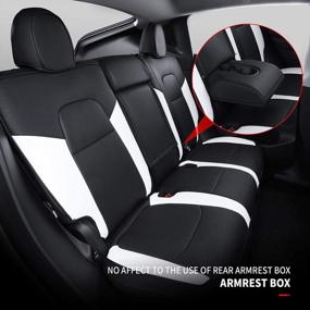 img 1 attached to Xipoo Fit Tesla Model Y Car Seat Cover - PU Leather Fully Wrapped Set For All-Season Protection | Compatible With Tesla Model Y 2020-2023 | Black+White-PU | 12 Pieces Included
