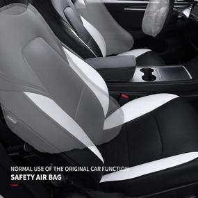 img 2 attached to Xipoo Fit Tesla Model Y Car Seat Cover - PU Leather Fully Wrapped Set For All-Season Protection | Compatible With Tesla Model Y 2020-2023 | Black+White-PU | 12 Pieces Included