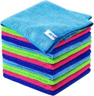 12-pack premium microfiber cleaning towels by ovwo - ultra absorbent, lint-free, scratch-free, reusable cleaning supplies - ideal for kitchen, dish, and household cleaning rags logo