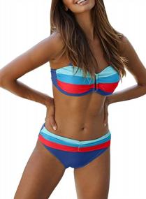 img 4 attached to Stripe Halter Bandeau Bikini Set With Tummy Control And Twist Detail For Women, Two Piece Swimsuit By Sidefeel