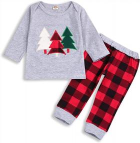 img 4 attached to Adorable Toddler Christmas Outfit: Long Sleeve T-Shirt With Plaid Pants Set For Boys And Girls