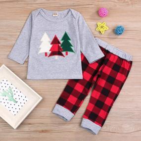 img 3 attached to Adorable Toddler Christmas Outfit: Long Sleeve T-Shirt With Plaid Pants Set For Boys And Girls