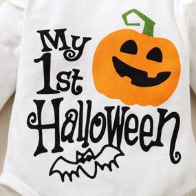 img 2 attached to SOBOWO/наряды на Хэллоуин для новорожденных девочек, комбинезон с рюшами, тыква, летучая мышь, призрак, юбка на подтяжках, повязка на голову, комплект одежды из 3 предметов