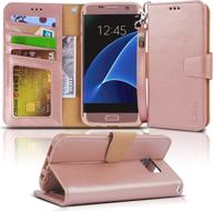 📱 arae samsung galaxy s7 edge case: stylish rosegold flip folio wallet with wrist strap and kickstand logo